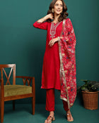 Scarlet Aura Embroidered Straight Kurta Pant with Dupatta Set