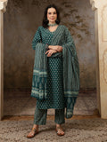 Meher Floral Printed Mirror Work Pure Cotton Straight Kurta Set with Trousers & Dupatta