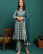 Marine Whisper Printed Cotton Kurta Set