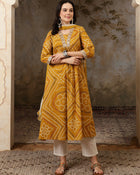 Sunehri Raag Bandhani Printed Pure Cotton Anarkali Kurta Set with Dupatta