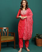 Roselle Grace Embroidered Silk Kurta Pant Dupatta Set