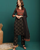 Petal Path Printed Straight Kurta With Trouser & Dupatta Set