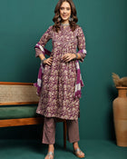 Amethyst Bloom Printed A-Line Kurta Pant with Dupatta Set