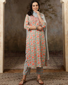 Neelika Floral Printed Blue Cotton Kurta with Trousers & Dupatta