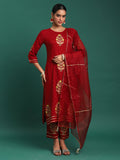 Scarlet Majesty Embroidered 3-Piece Kurta Trouser & Dupatta Set