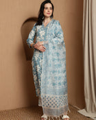 Blue Haven Premium Embroidered Kurta Trouser & Dupatta Set