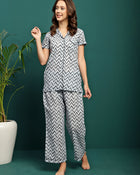 Zig Aura Chevron Printed Pure Cotton Shirt & Pyjama Co-Ord Set