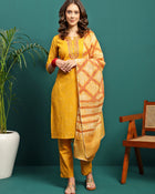Sun Drape Printed & Embroidered Straight Kurta With Trouser & Dupatta Set