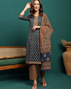 Ocean Drift Printed Pure Cotton Straight Kurta With Trouser & Dupatta Set