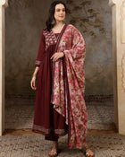 Florya Yoke Design Thread Work Pure Cotton Anarkali Kurta Set with Trousers & Dupatta