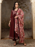 Florya Yoke Design Thread Work Pure Cotton Anarkali Kurta Set with Trousers & Dupatta