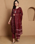 Marvi Muse Ethnic Motifs Printed Pure Cotton Kurta With Trouser & Dupatta
