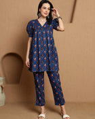 Kavini Blue Printed Cotton Co-ord Set with Top & Trousers