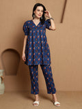 Kavini Blue Printed Cotton Co-ord Set with Top & Trousers