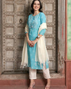 Turquoise Tranquil Cotton Printed Kurta Pant with Dupatta Set  Ethnic Wear for Women