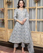 Serene Bloom Floral Printed Kurta Pant Dupatta Set