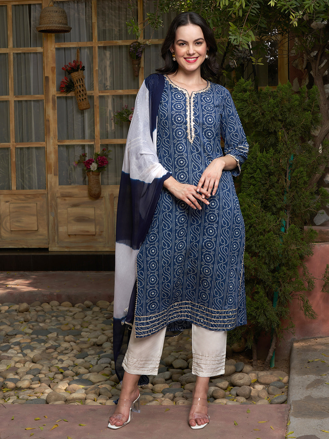 Sapphire Bloom Blue Cotton Printed Kurta Pant with Dupatta Set Ethnic Wear for Women