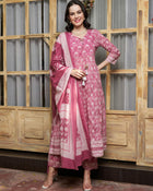 Ethnic Motifs Printed Pure Cotton Kurta with Trousers & Dupatta