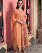 Peach Blossom Floral Printed Cotton Kurta Pant with Dupatta Set  Ethnic Wear for Women