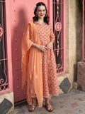 Peach Blossom Floral Printed Cotton Kurta Pant with Dupatta Set  Ethnic Wear for Women