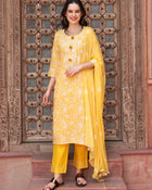 Sunshine Bloom  Floral Printed Kurta Pant with Dupatta Set Ethnic Wear for Women