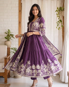 Purple Bloom – Printed Anarkali Kurta Pant with Dupatta Set