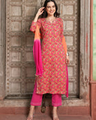 Orange Gotta Patti Straight Kurta Set – Cotton with Dupatta