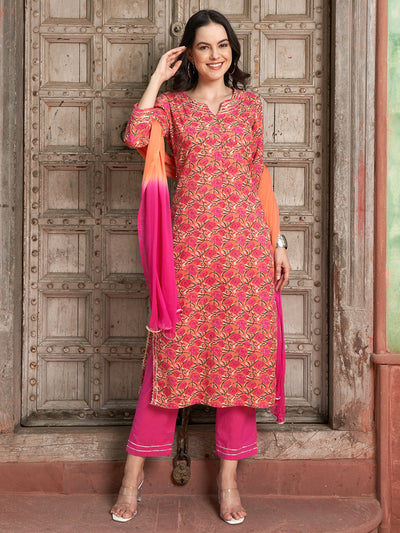 Orange Gotta Patti Straight Kurta Set – Cotton with Dupatta