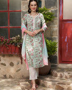 Teal Whisper Cotton Printed Kurta Pant with Dupatta Set  Ethnic Wear for Women