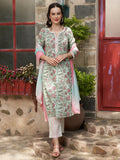 Teal Whisper Cotton Printed Kurta Pant with Dupatta Set  Ethnic Wear for Women