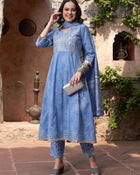 Indigo Drape Bandhej Printed Kurta Pant Dupatta Set