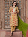 Apricot Aura Floral Printed Cotton Kurta Pant with Dupatta Set Ethnic Wear for Women