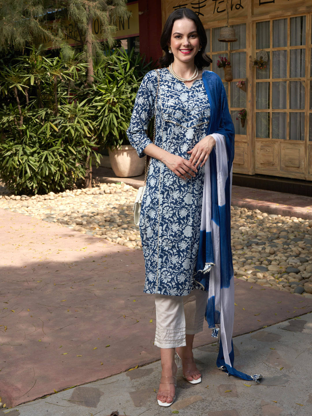 Blue Mirage Cotton Printed Kurta Pant with Dupatta Set Ethnic Wear for Women