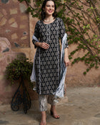 Midnight Matrix Geometric Printed Kurta Pant with Dupatta Set