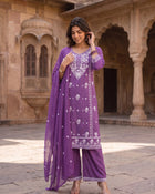 Royal Lavender – Embroidered Straight Kurta Pant with Dupatta Set