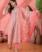 Embroidered Kurta & Trousers With Dupatta Kurta Set