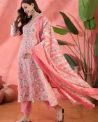 Embroidered Kurta & Trousers With Dupatta Kurta Set