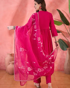 Rosevale Grace Floral Yoke Design Cotton Kurta with Trouser & Dupatta