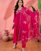 Rosevale Grace Floral Yoke Design Cotton Kurta with Trouser & Dupatta