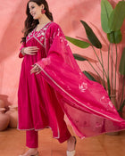 Rosevale Grace Floral Yoke Design Cotton Kurta with Trouser & Dupatta