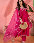 Rosevale Grace Floral Yoke Design Cotton Kurta with Trouser & Dupatta