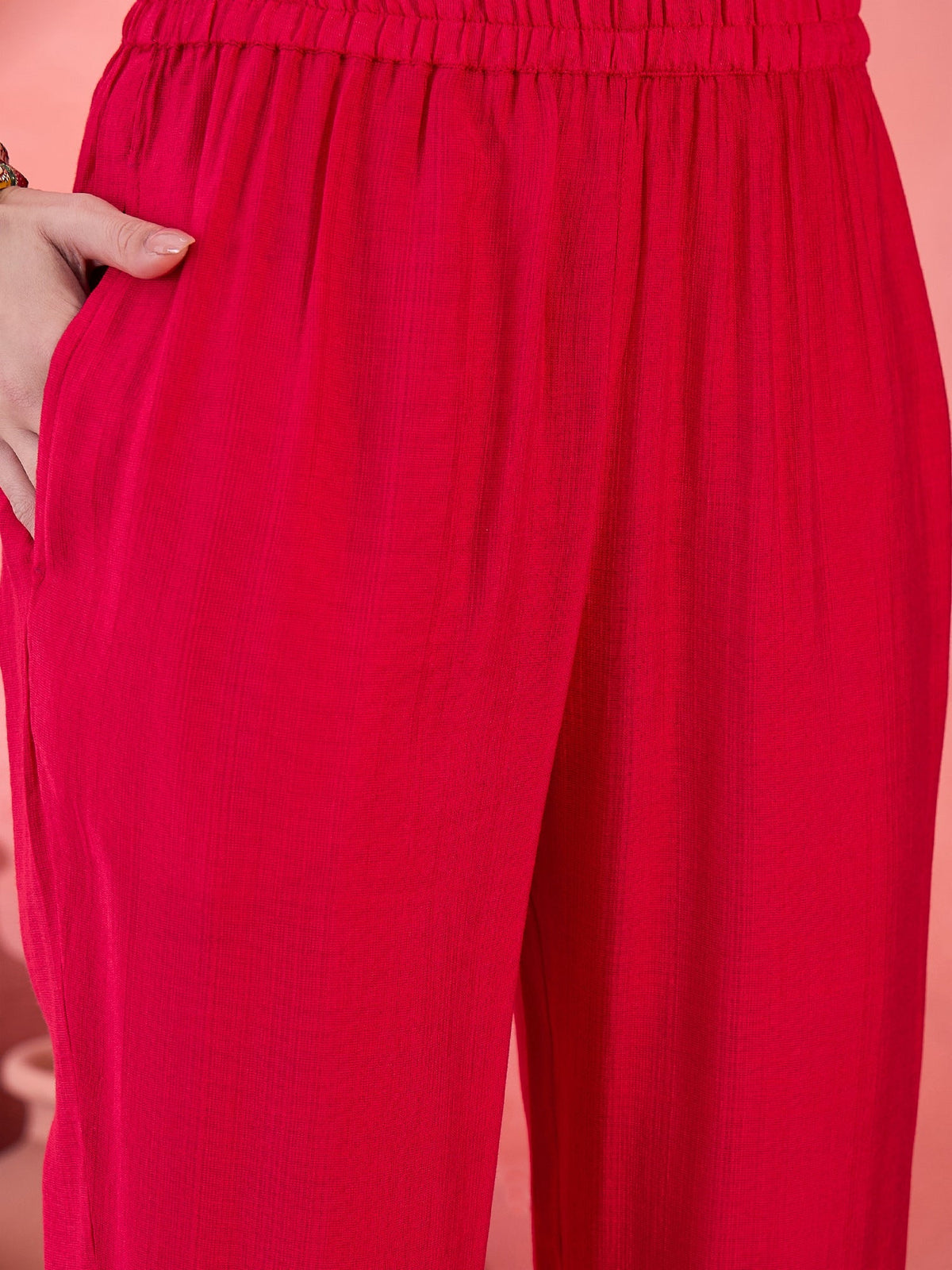 Ruby Mirage Red Zari Embroidered Floral Kurta with Trouser & Dupatta