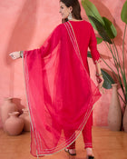 Ruby Mirage Red Zari Embroidered Floral Kurta with Trouser & Dupatta