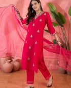 Ruby Mirage Red Zari Embroidered Floral Kurta with Trouser & Dupatta