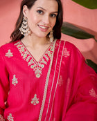 Ruby Mirage Red Zari Embroidered Floral Kurta with Trouser & Dupatta