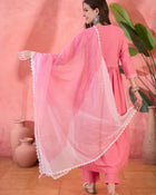 Sunpetal Glow Peach Embroidered Cotton Anarkali Kurta with Trouser & Dupatta