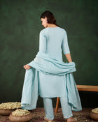 Morning Sky Blue Kurta Trouser & Dupatta Set