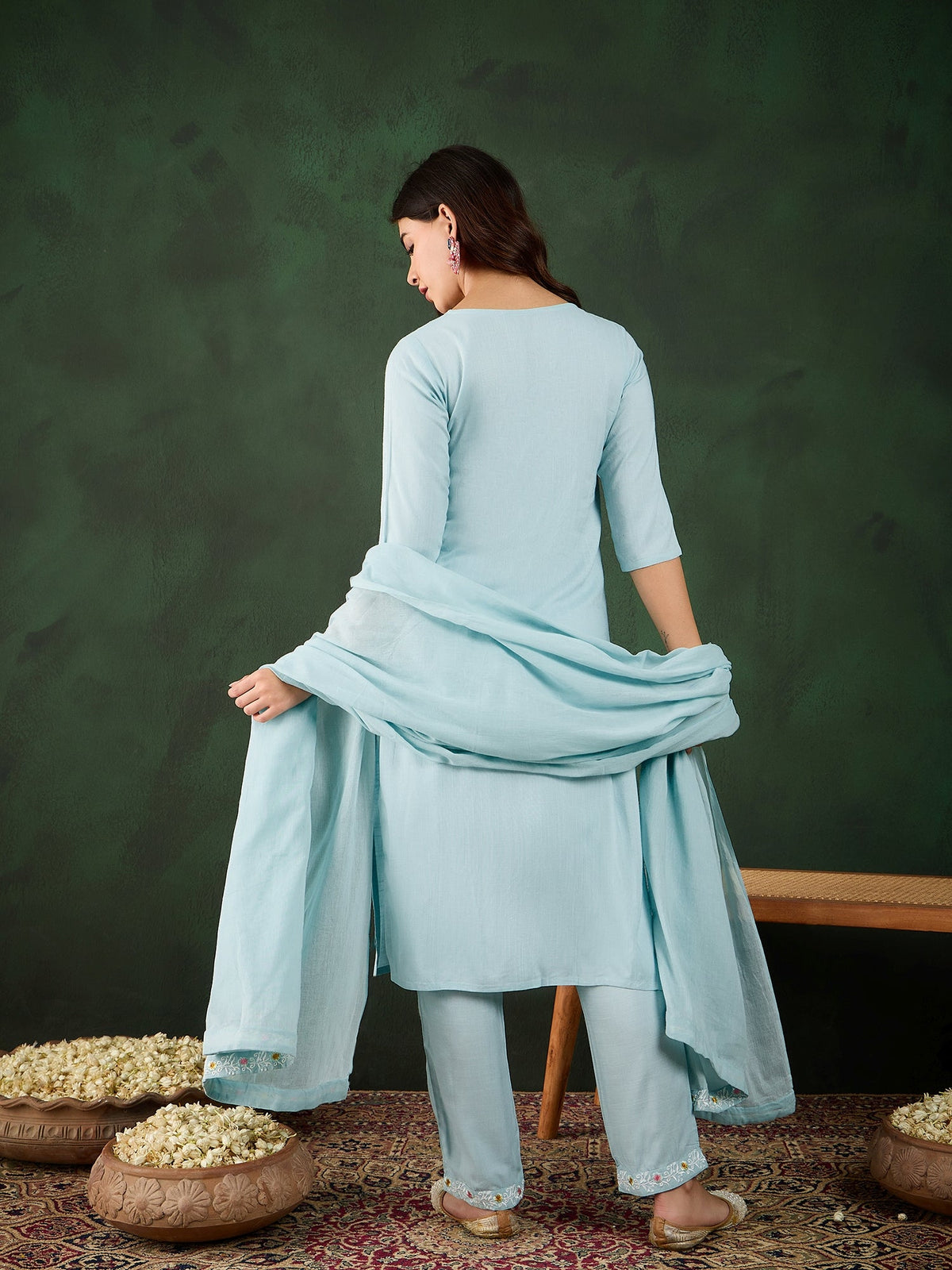 Morning Sky Blue Kurta Trouser & Dupatta Set