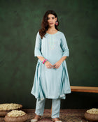 Morning Sky Blue Kurta Trouser & Dupatta Set
