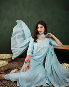 Morning Sky Blue Kurta Trouser & Dupatta Set